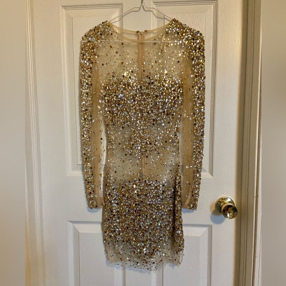 SOLD OUT ! JOVANI ‼️‼️‼️ 7757 beaded Nude Gold with crystals Size XS